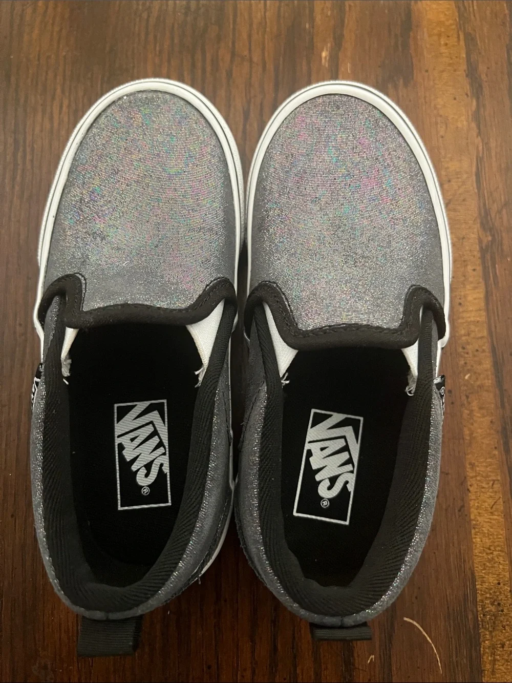 Vans Kids Slip-On Glitter Sneakers - Silver with Black Trim